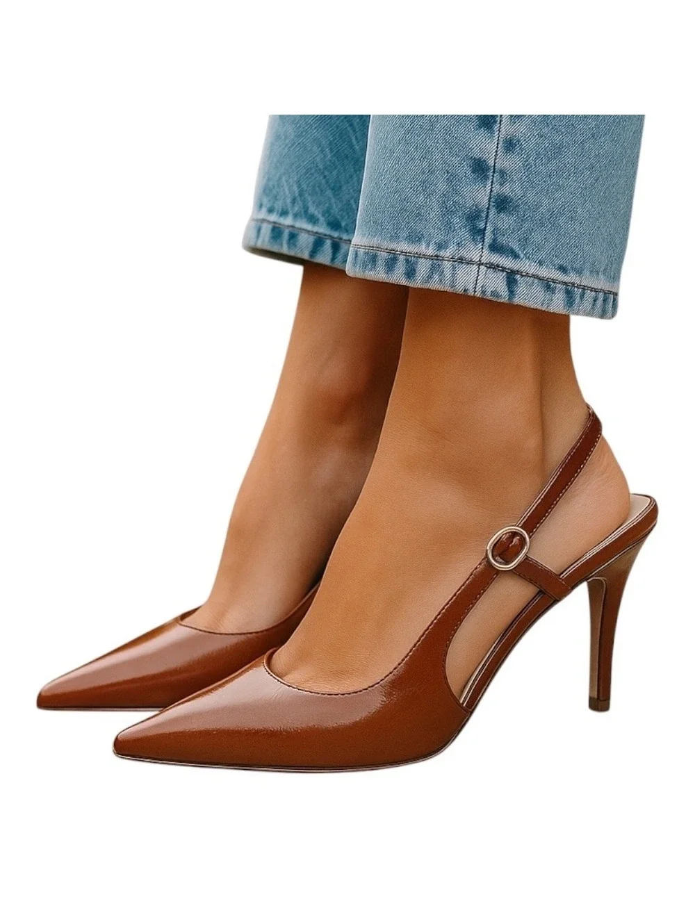 Women's Browm Pointed Toe Slingback Heels Size 9.5
